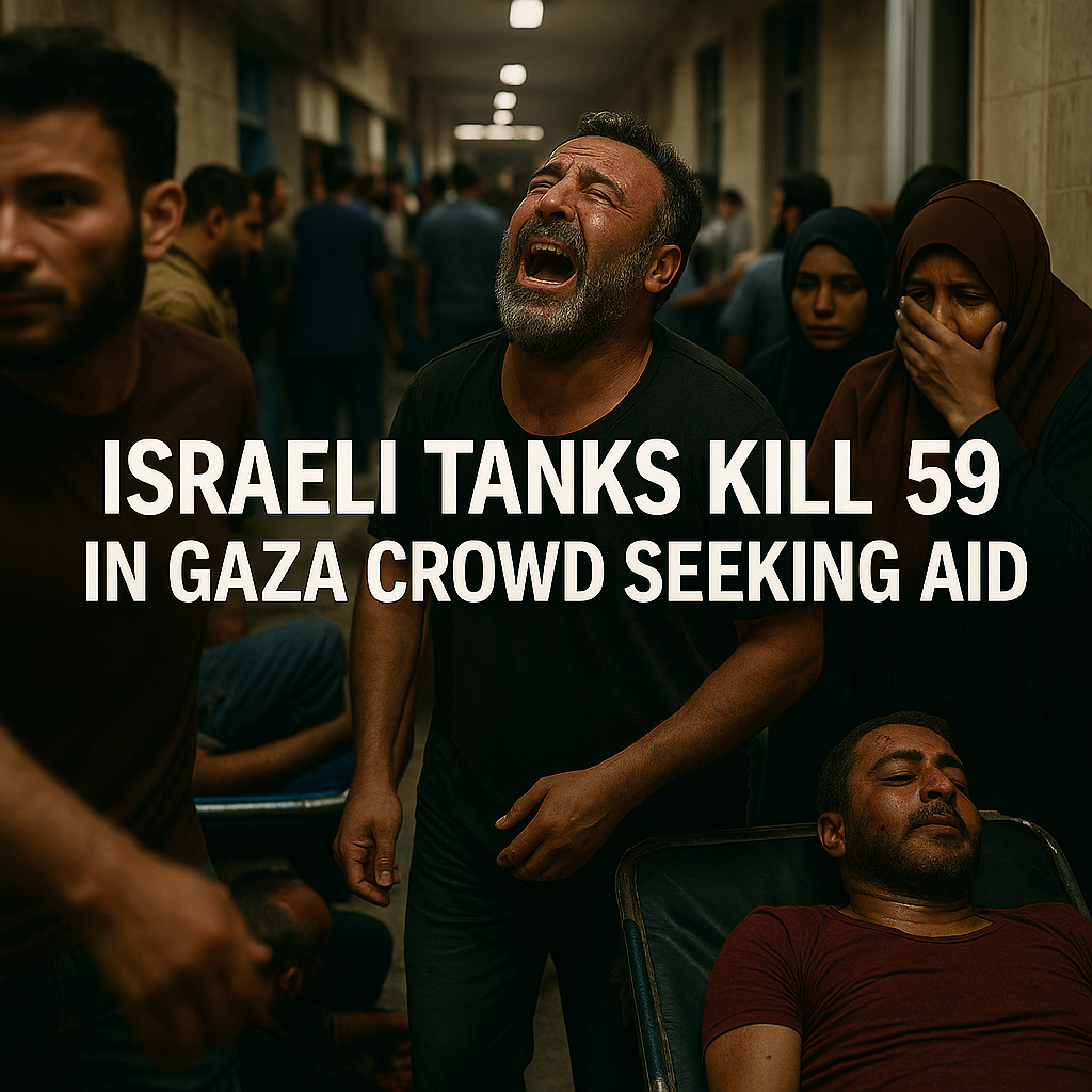 israeli tanks kill 59 in gaza crowd seeking aid